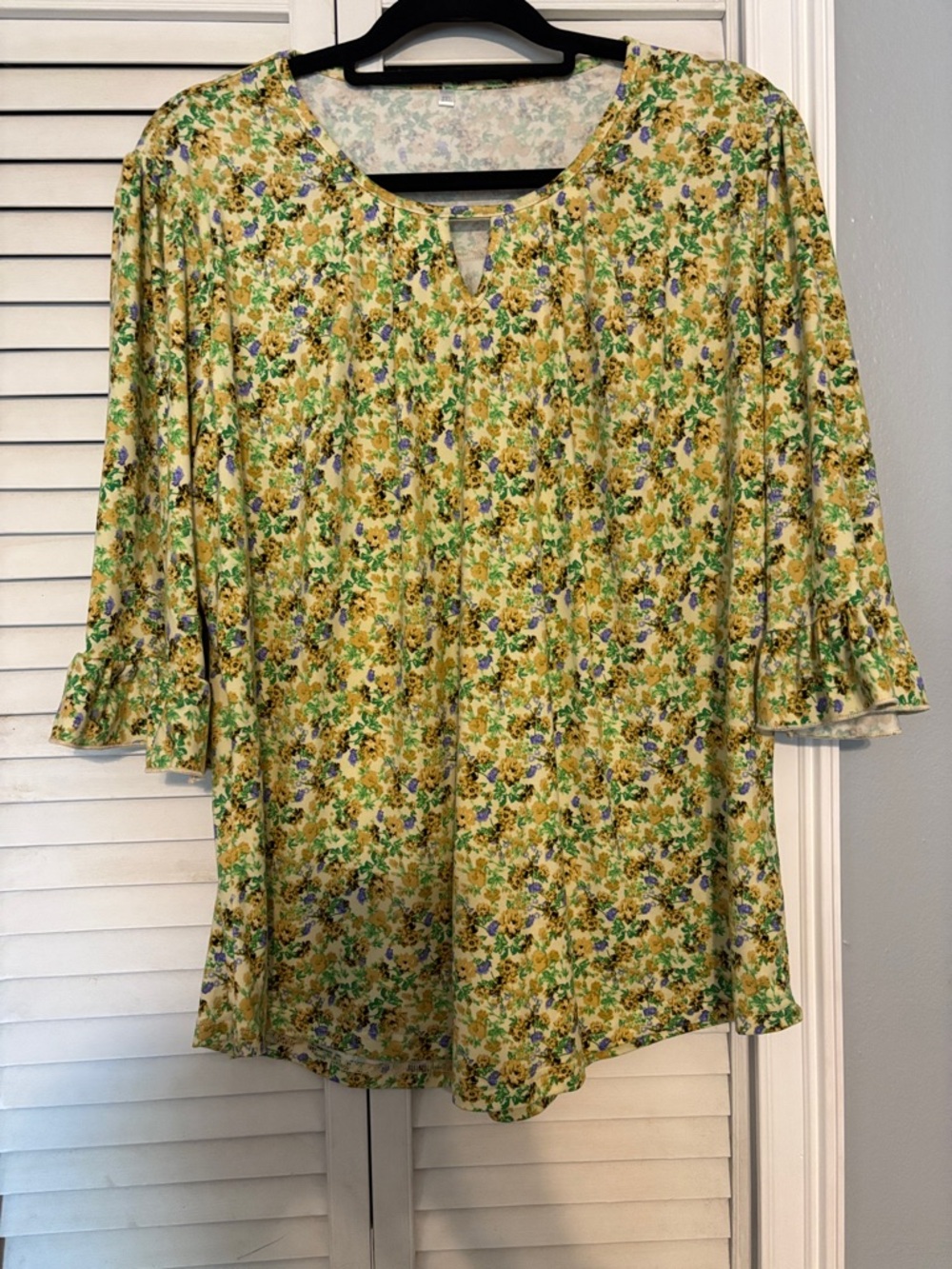 Floral Yellow Green Women's Blouse - Lightweight Garden Print Top